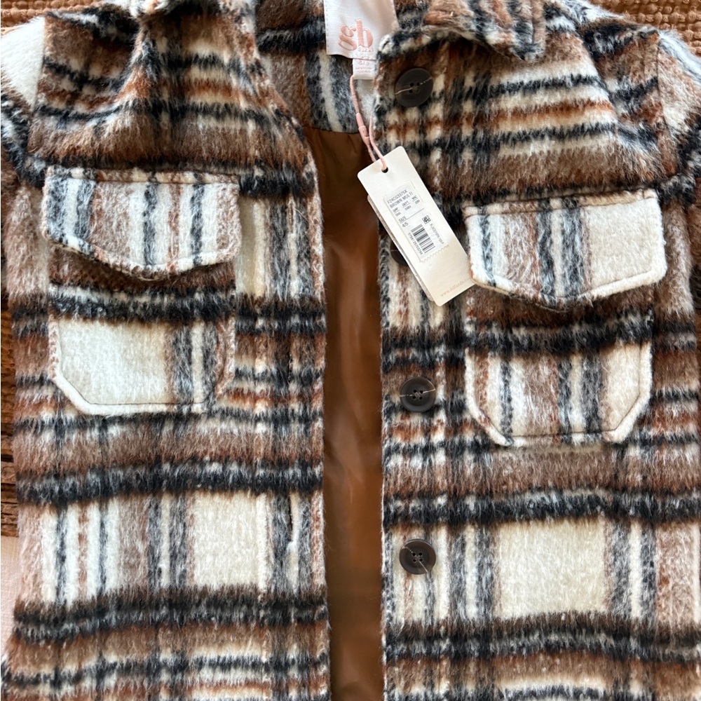 GB Girls Brown White Plaid Jacket Coat
